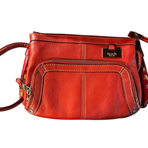 Tignanello Red Pebbled Purse Leather Bag Crossbody Pocketbook signature lining - Picture 1 of 7
